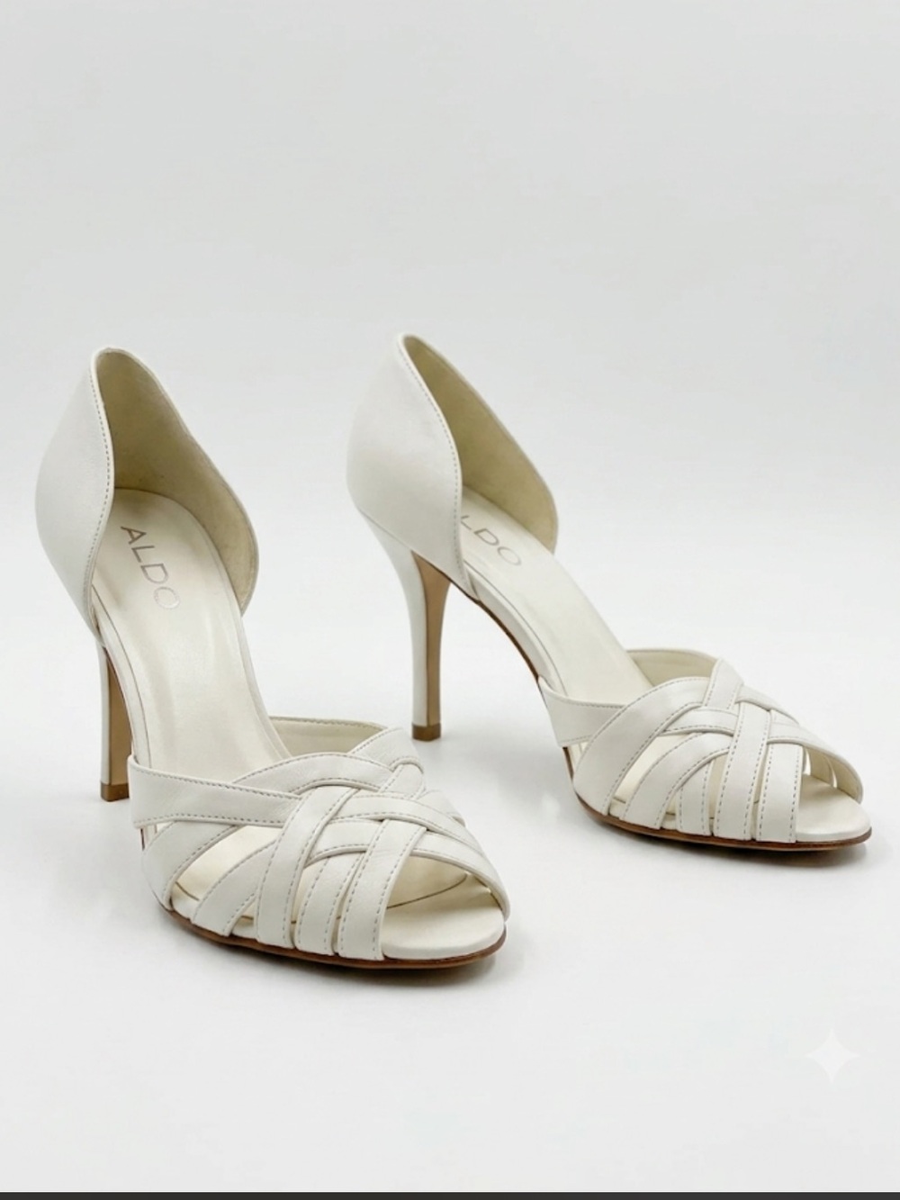 ALDO White Braided Leather Open-Toe Stiletto Heels